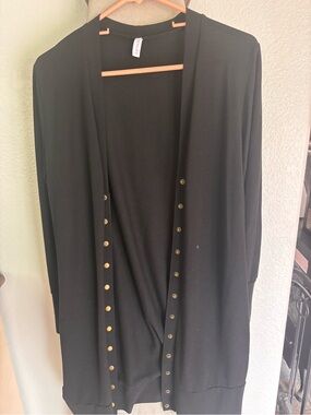 Alife Black Long Sleeve Open-Front Dress with Gold Buttons
